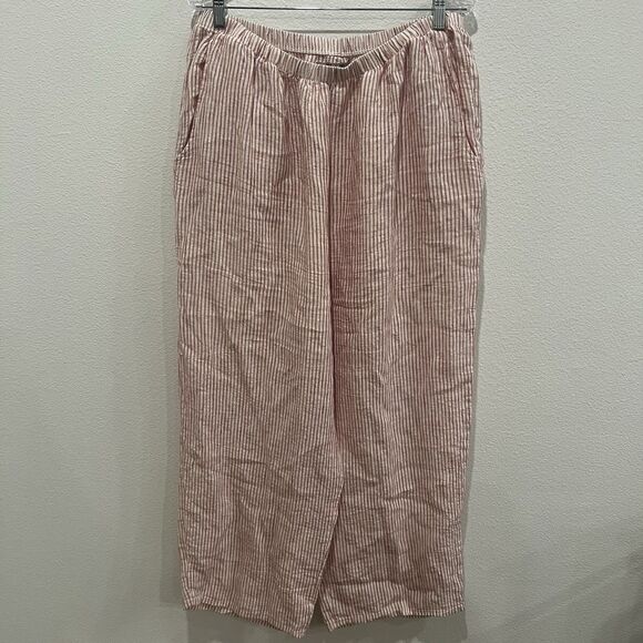 FLAX Pants - FLAX RED STRIPE Medium Weight Linen Wide Leg Long Pant L